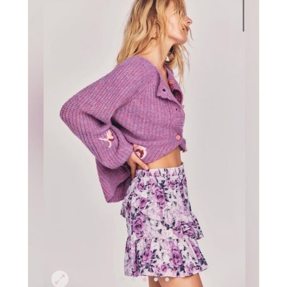 NWT LoveShackFancy Emma Ruffle Mini Skirt Sandy Shores Purple Roses Small - Picture 3 of 9